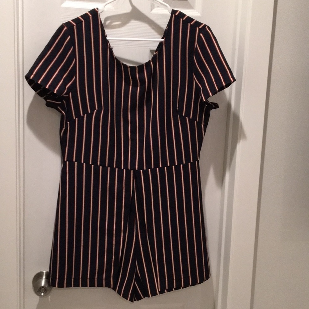 LUSH navy blue with red/white stripes romper